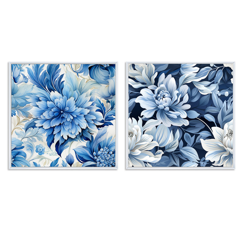 Beaucanton - Ensemble de 2 collages floraux carrés, Cadre flottant blanc, H 30 po x l 61 po