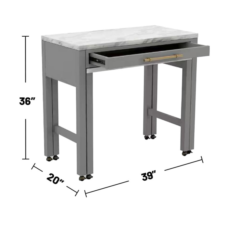 Table de salle à manger rectangulaire à hauteur de comptoir moderne en gris avec base en bois massif et finition de rangement