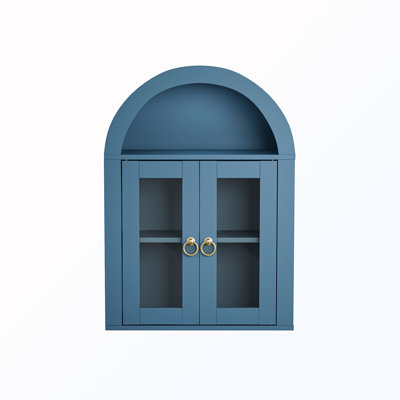 Wall Mounted Arched Cabinet with Glass Doors and Light and Adjustable Shelves