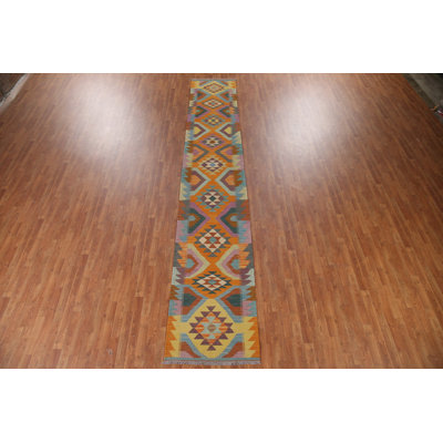 South Western Kilim Wool Runner Rug 3x16