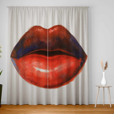 Red Lipstick Blackout Window Curtain Pair for Home Decor