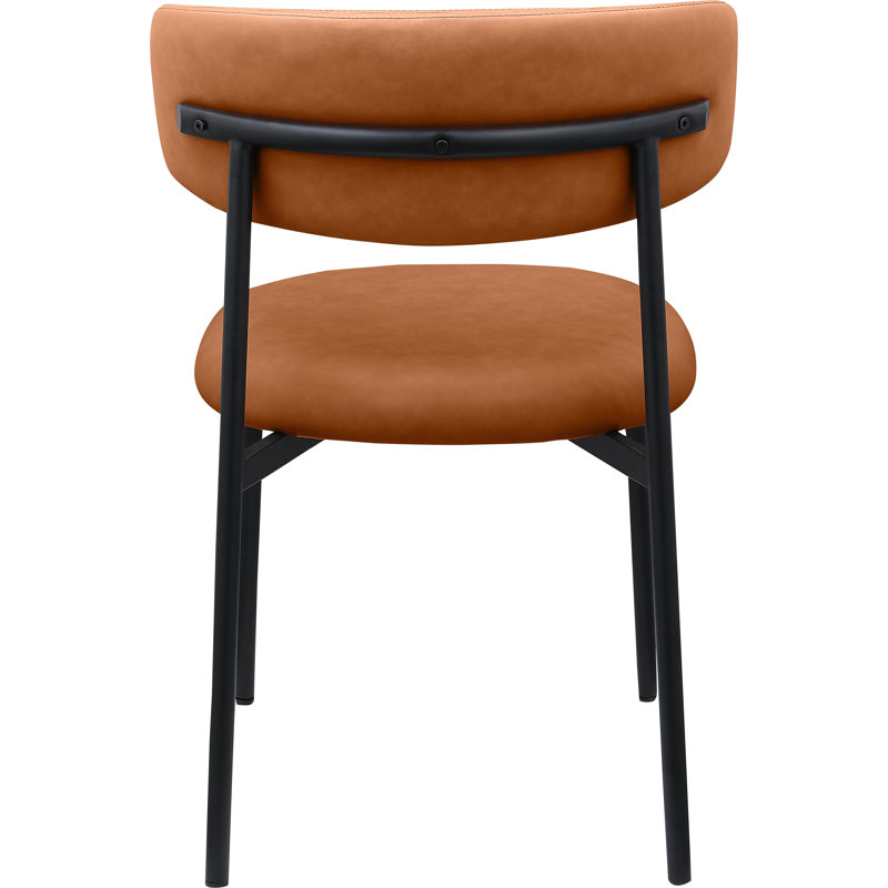 Lupita Upholstered Back Side Chair Dining Chair, Matte Black, Cognac Vegan Leather