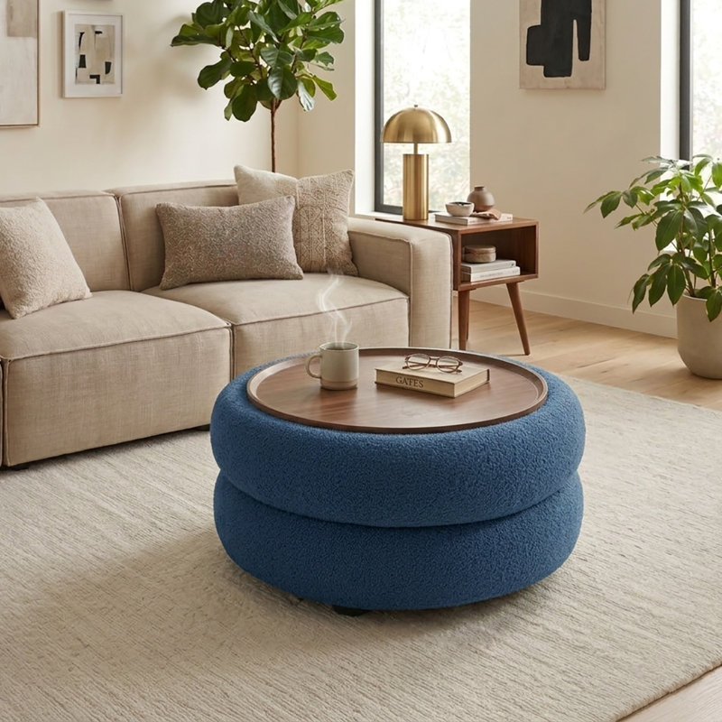 Round Coffee Table With Storage, Navy