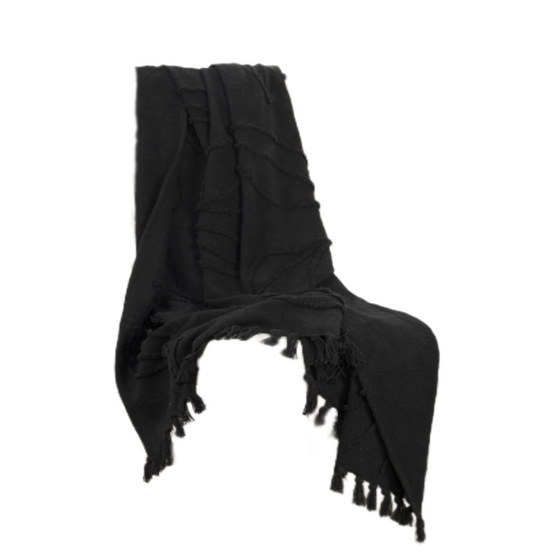 Jeté noir tissé 100% coton texturé