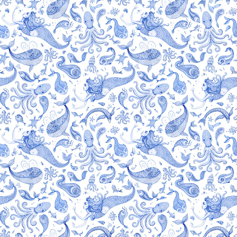 Ramgan Animals And Mermaid Illustration by L_Kramer - Wrapped Canvas Print, 30cm H x 30cm W 3.8cm D