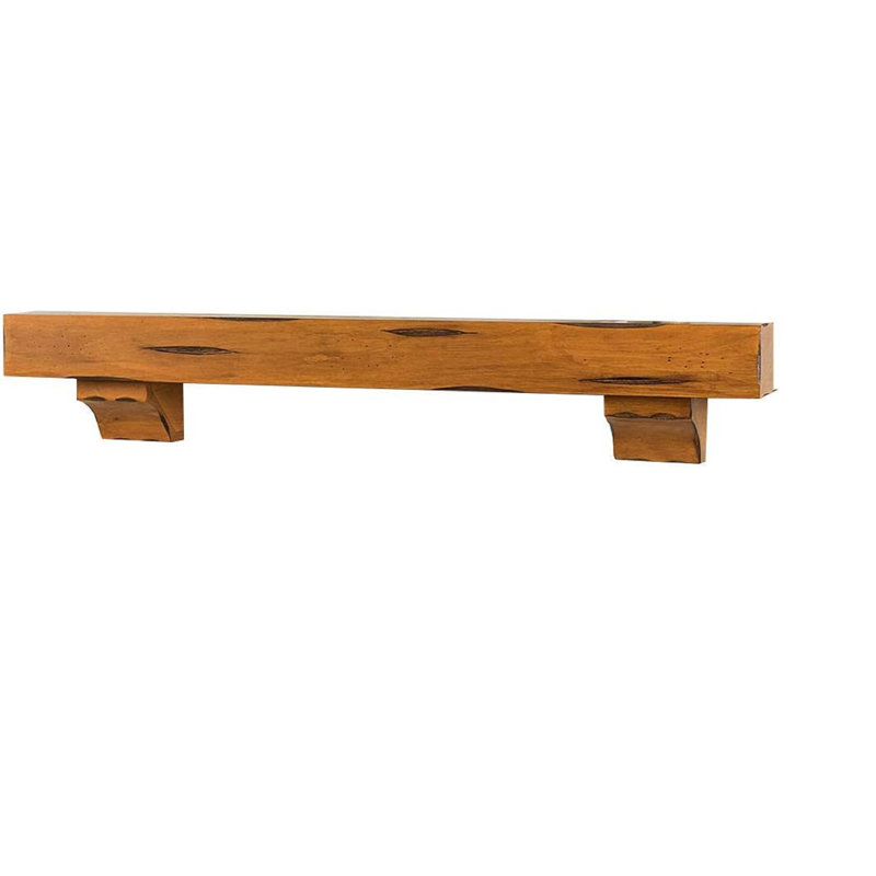Kynsley 48" Distressed Wood Fireplace Mantel Shelf with Corbels - Chestnut Rustic Distressed Finish, 48" Length