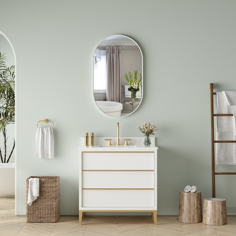 Miroir de salle de bain mural, Blanc, 40 po x 24 po