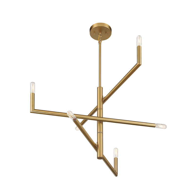 Tyshelle 6 - Light Dimmable Modern Linear Chandelier, Brass
