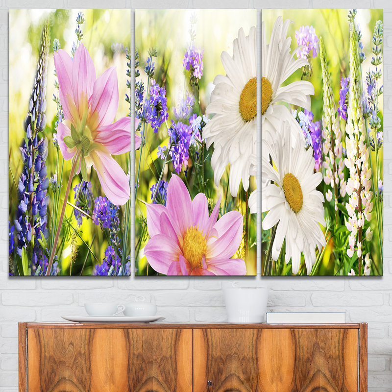 Wild Flowers Field at Sunset Canvas Print on Solid Wood Frame