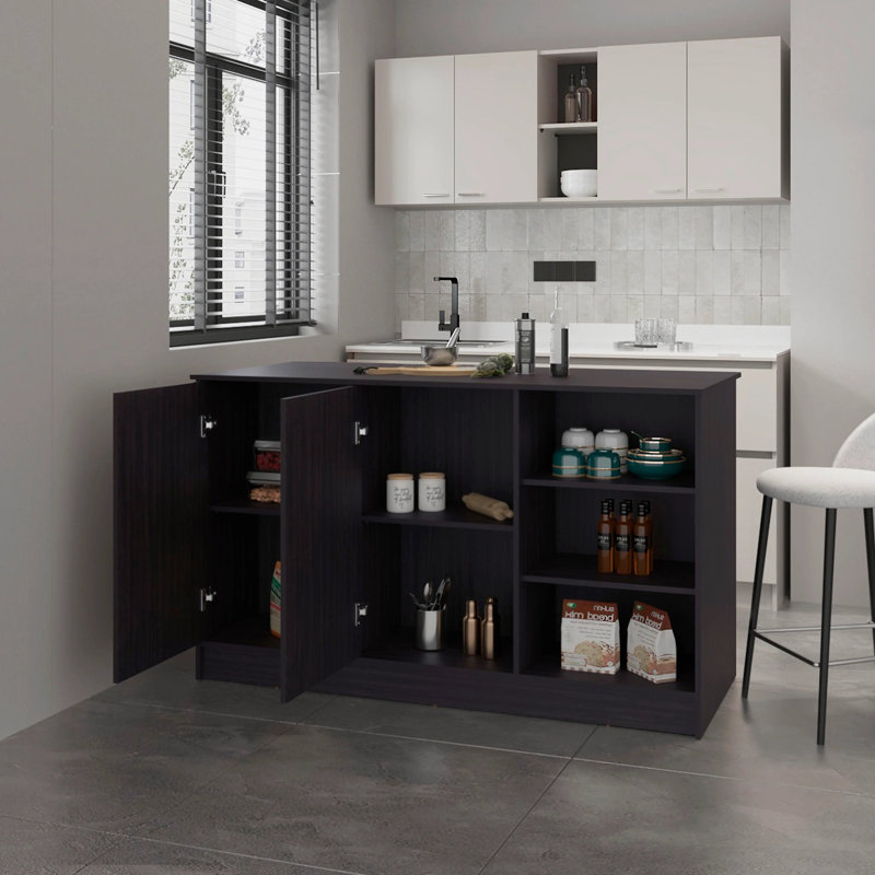 Îlot de cuisine Wengue avec 2 portes et rangement ouvert