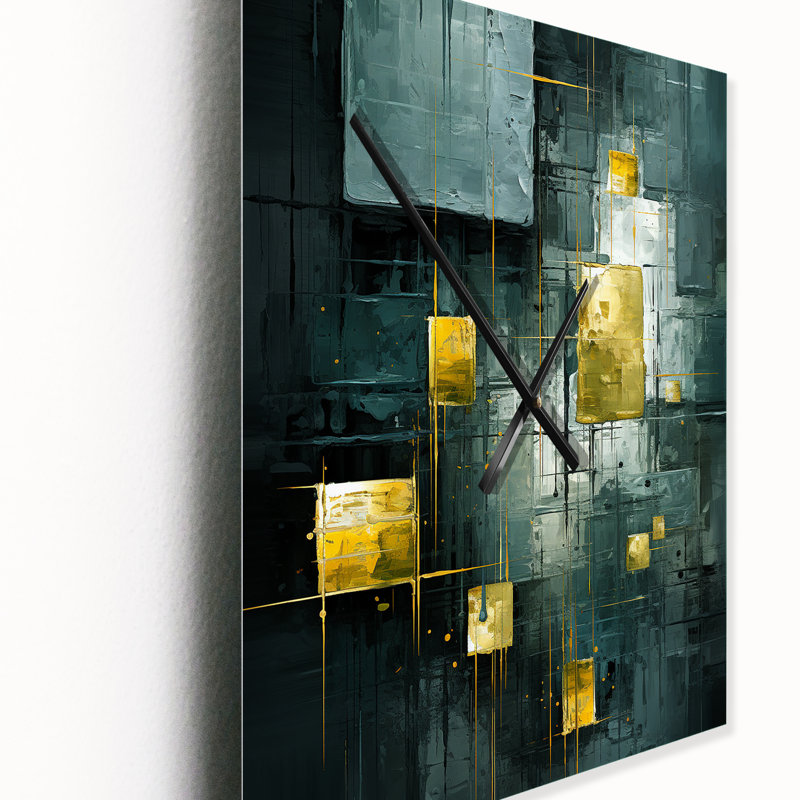 Emerald Reflections Abstract Cubist I - Peinture abstraite horloges murales, Moyen