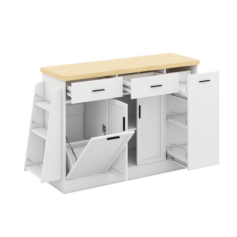 Buffet multifonctionnel avec rangement pour poubelle cachée, armoire à porte coulissante et support à épices à 3 niveaux - Design moderne deux tons