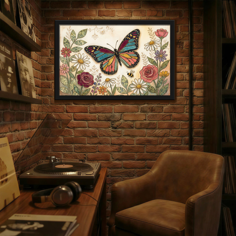Reproduction d'art sur toile, animaux, papillon, fleurs, feuilles d'abeille, H 16 po x l 24 po