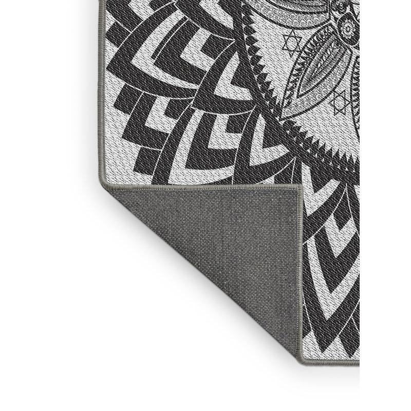 Tapis noir/gris tissé à la machine, Rectangle 8 pi x 12 pi