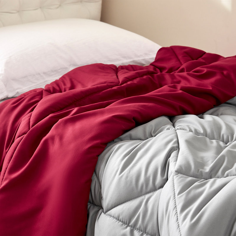  Édredon réversible surdimensionné en microfibre surdimensionné, Gris et rouge