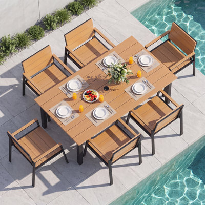 Ensemble de salle à manger extérieur 7 pièces avec trou pour parasol