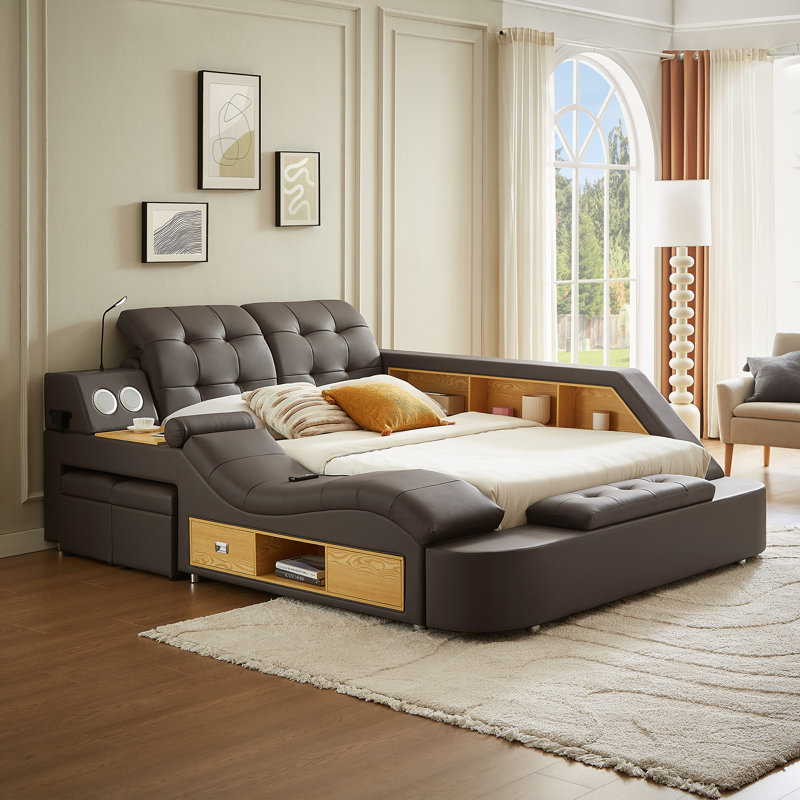 Upholstered Sleigh Bed, King, Brown