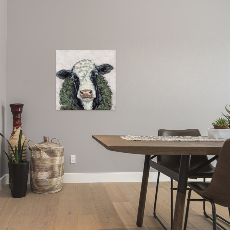 Art contemporain avec marguerite et vache, H 24 po x l 24 po