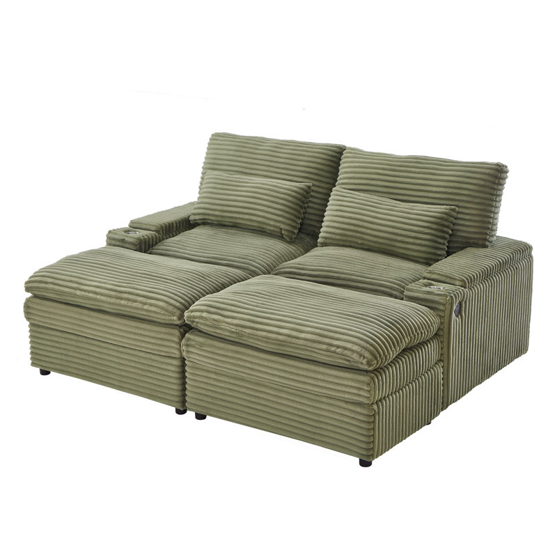 Canapé-lit modulaire à combinaison libre 70,9 "avec causeuse avec espace de rangement, deux repose-pieds mobiles, quatre ports USB et deux porte-gobelets pour le salon, vert