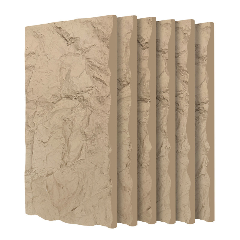 Ensemble de 6 panneaux muraux en fausse pierre 3D, panneaux de lambris imperméables à texture ciment, Kaki