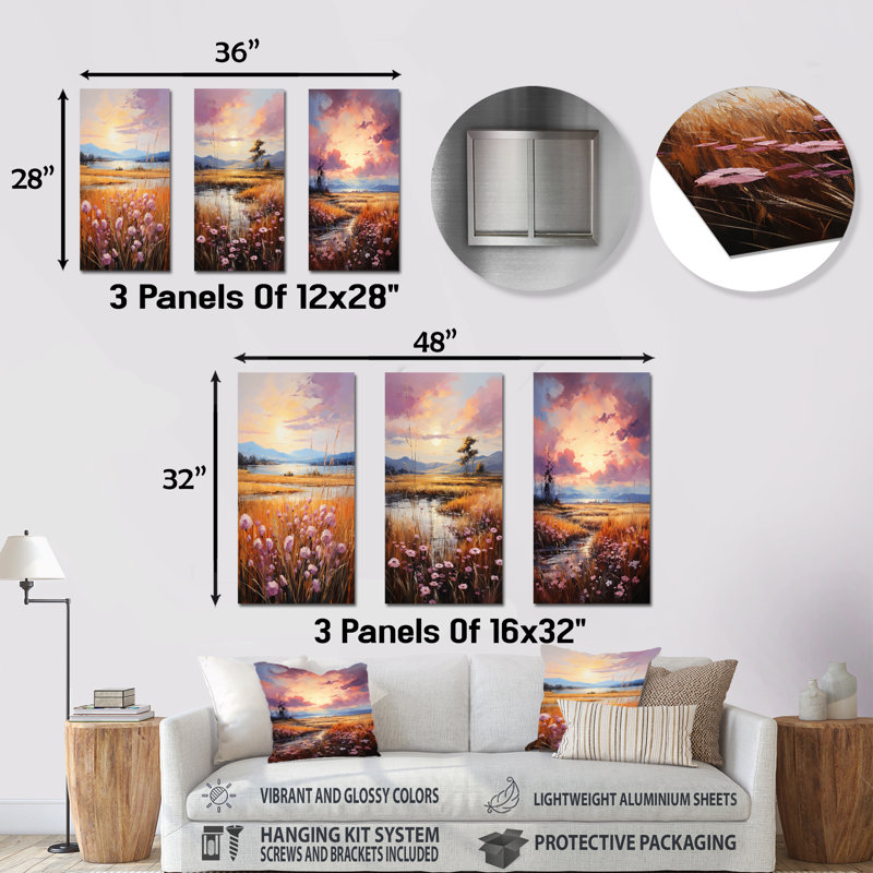 Ensemble de 3 reproductions d'art en métal Natural Harmony, H 28 po x l 36 po