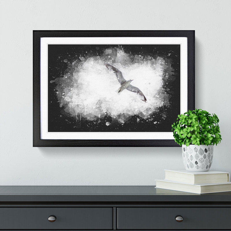 Flying Seagull - Picture Frame Graphic Art Print, 45cm H x 63cm W x 2cm D, Black Framed