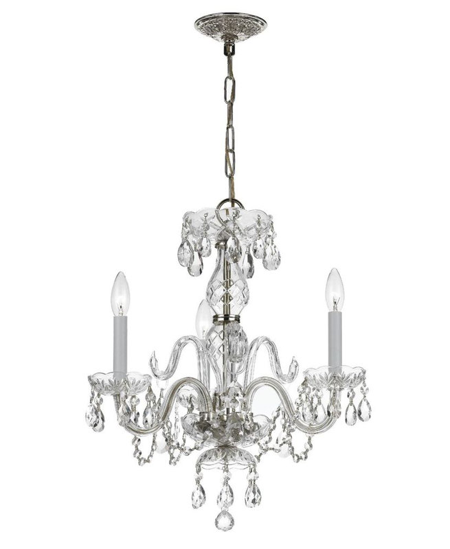 Wehr 3 - Light Glass Classic / Traditional Chandelier, Majestic Wood Polished/Chrome