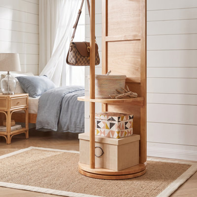 360° Rotatable Full-Length Standing Mirror with Integrated Clothes Rack and Storage Shelves