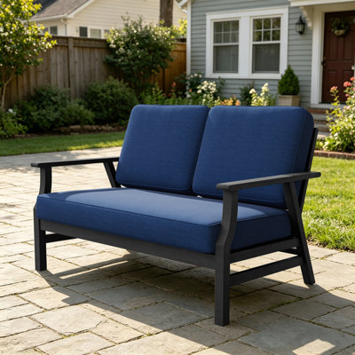 Solid Wood Teak Outdoor Loveseat With Cushion And Arms