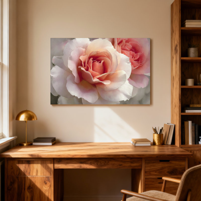 Plantes et fleurs rose tendre à motif floral rose, H 12 po x l 18 po