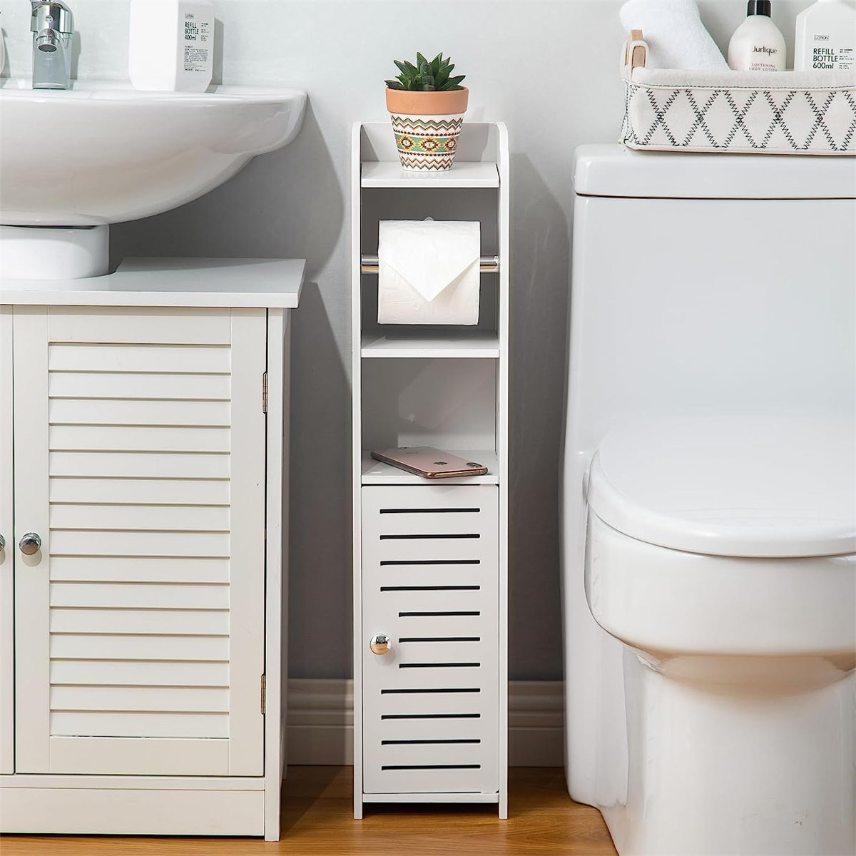 Humphery 11.8'' W x 32.5'' H x 11.8'' D 4-Drawer Free-standing Bathroom  Linen Cabinet, White