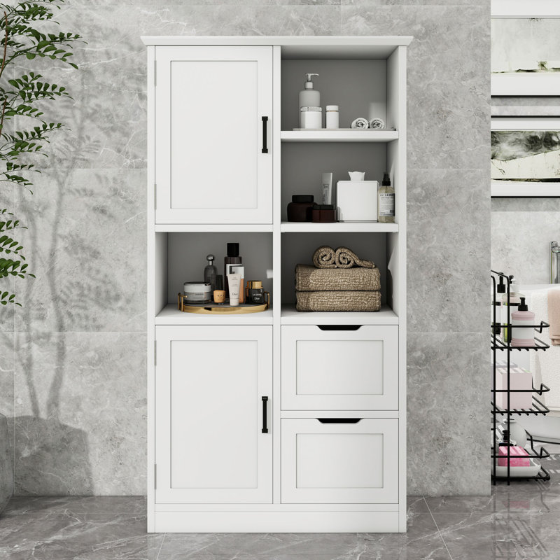 Bathroom Storage Cabinet with Drawers, Storage Shelves and Doors