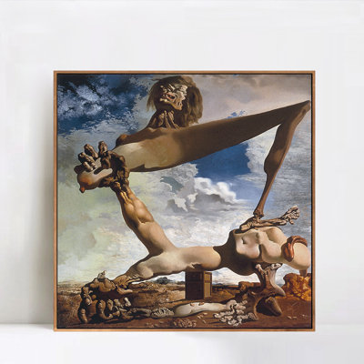Impression sur toile encadrée, fabrication douce avec haricots bouillis par Salvador Dali, art mural pour le salon, décorations de bureau à domicile (cadre de couleur bois mince, 16 po x 16 po)