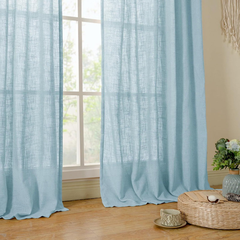 Rideaux en lin bleu, Bleu, l 52 po x L 90 po
