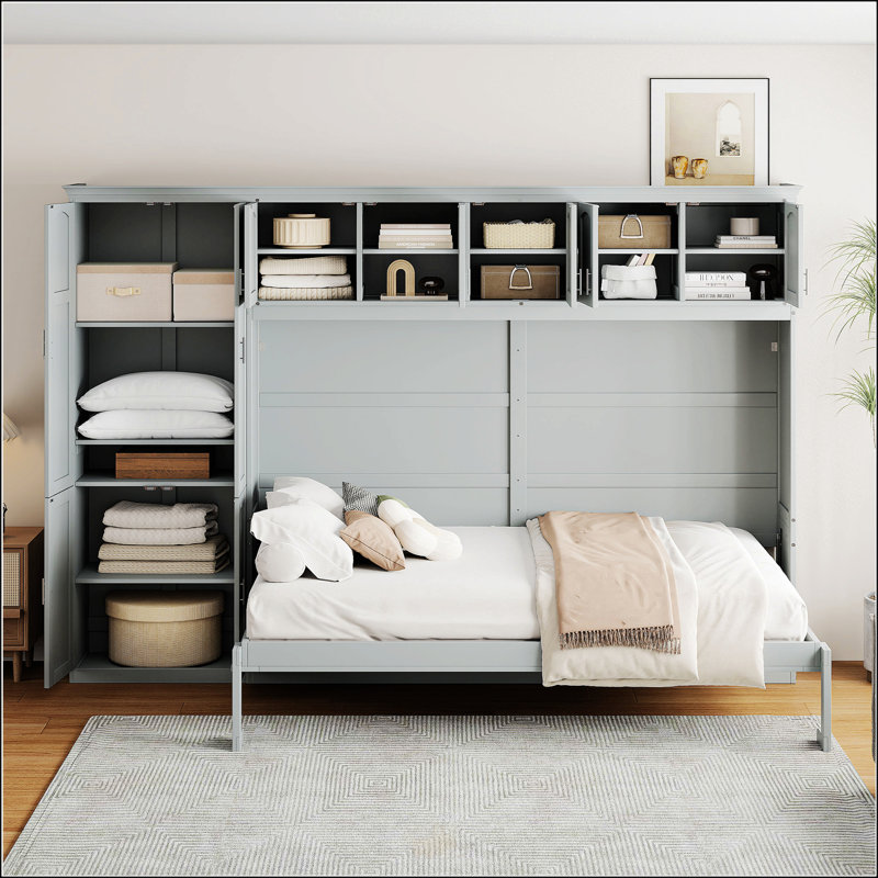 Grand lit escamotable mural avec armoires