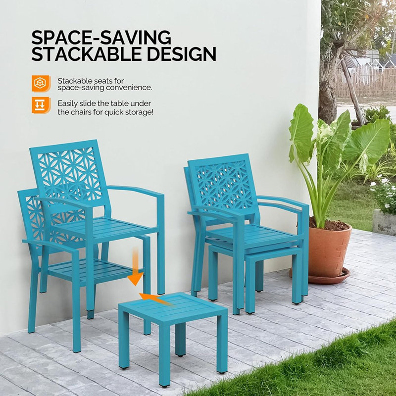 Ensemble bistro 3 pièces pour l'extérieur, table en métal empilable et chaises empilables avec revêtement résistant à la rouille