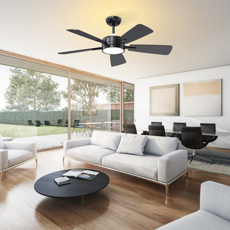 Ventilateur de plafond à DEL à intensité variable de 46 po Ayan, Noir avec pales noyer / noir