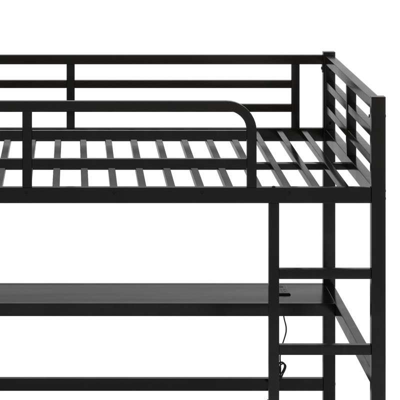 Metal Loft Bed With Power Outlet And LED Lighted, Space-Saving
