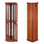 Garde-manger, armoire de coin avec lumières, tablettes réglables en verre trempé, dossier en miroir, armoire de présentation, noyer clair (ampoule E26 non incluse)