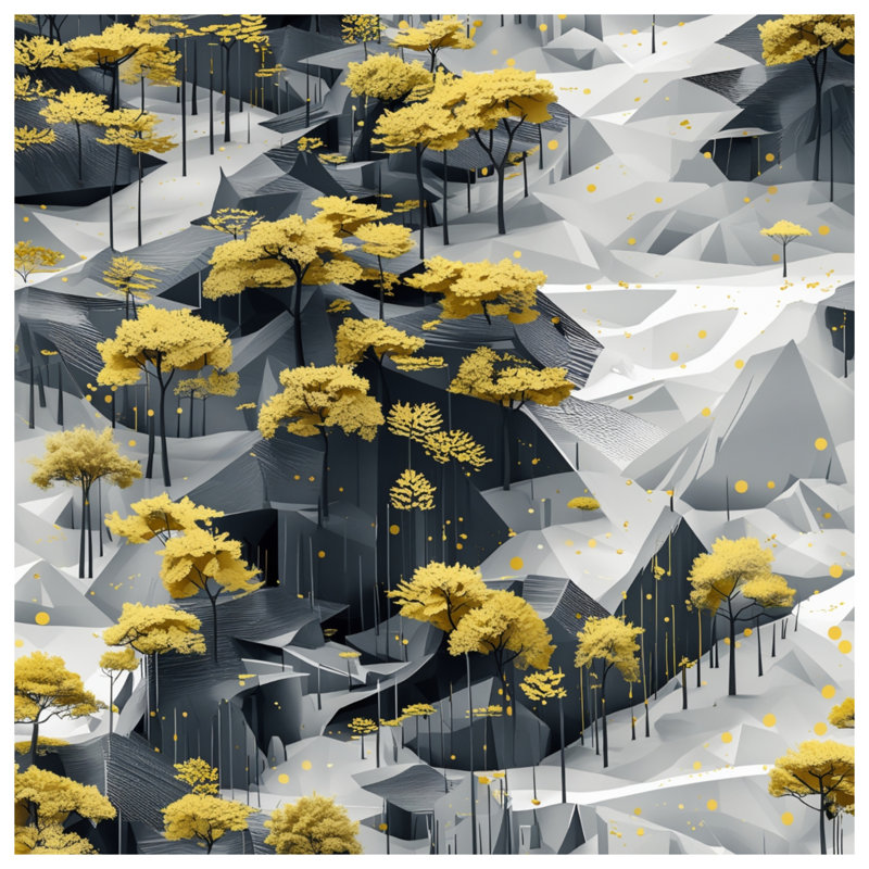 Rideaux de douche arbres jaunes sur montagnes, 70 po L x 84 po H