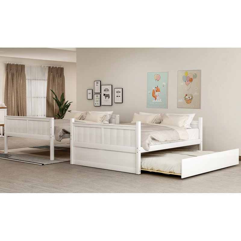 Twin over Full Bunk Bed with Ladder and Storage Drawers, White