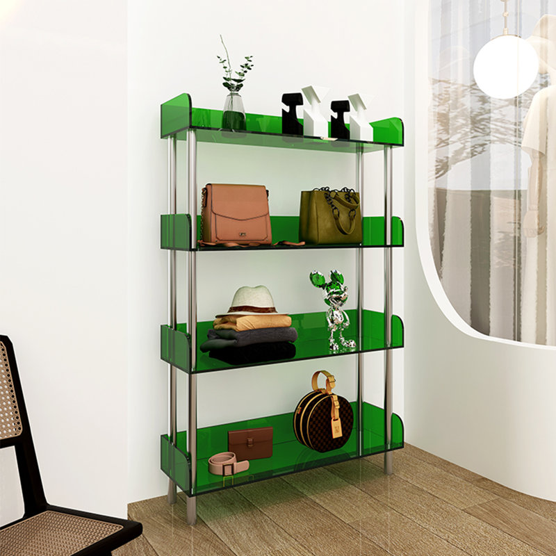 Simple acrylic display transparent bookcase, (4 Shelves) 48.82"H x 23.62"W x 9.84"D, Green