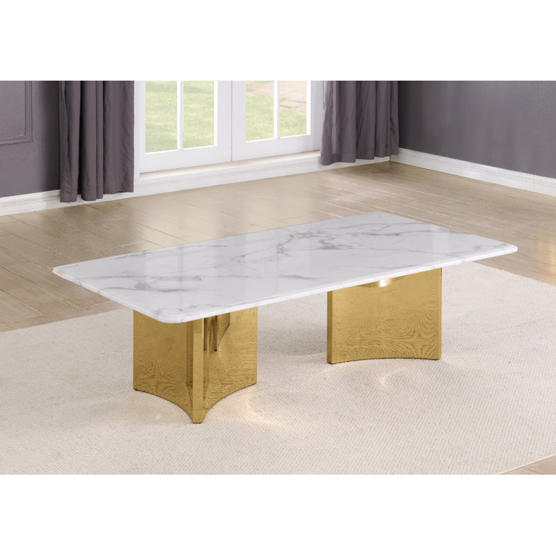 Table basse en marbre blanc avec base en acier inoxydable, Doré
