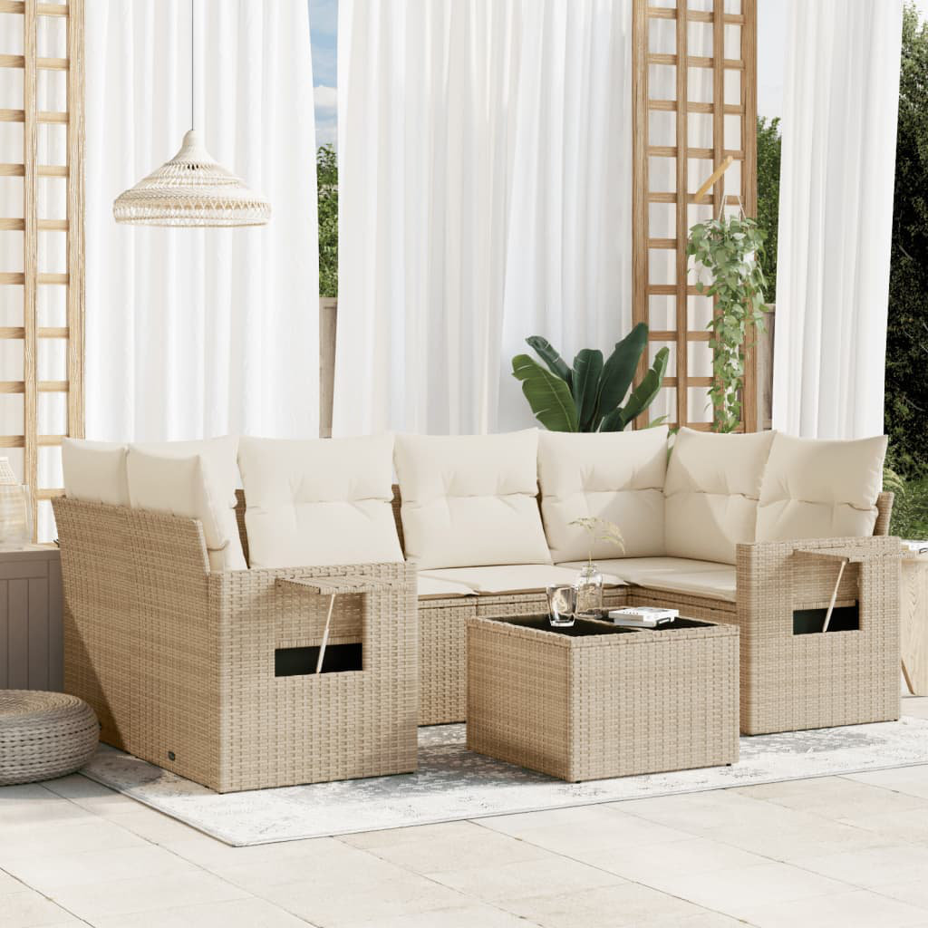 Vidaxl 7-Tlg. Garten-Sofagarnitur Mit Kissen Beige Poly Rattan