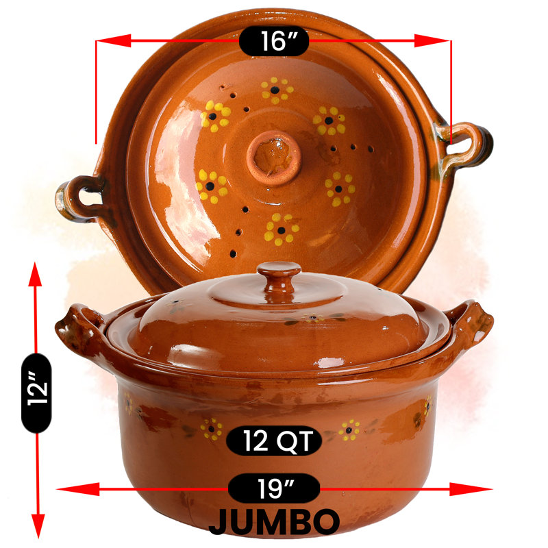 Ancienne batterie de cuisine, pot de cuisine mexicain à couvercle en argile, géant, terre cuite, 12 pintes