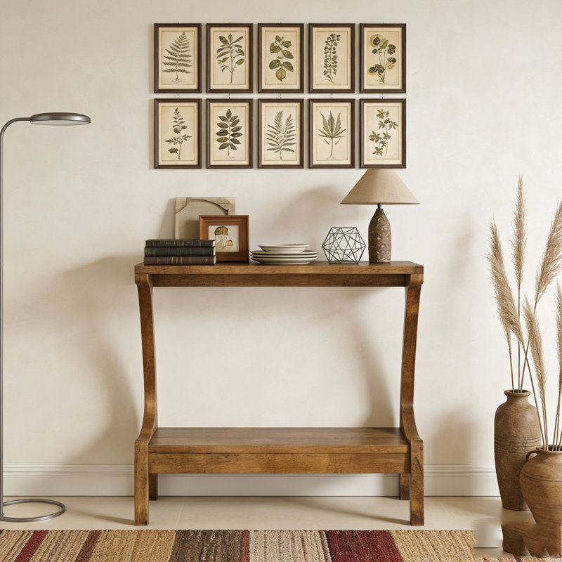 Solid Wood End Table with 2-Tier Storage Shelf