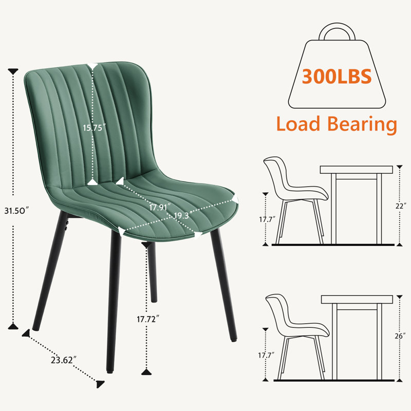 Modern Dining Chairs, Leather Dining Side Chairs With Sturdy Metal Frame & Non-Slip Feet For Kitchen, Restaurant, 6, Green