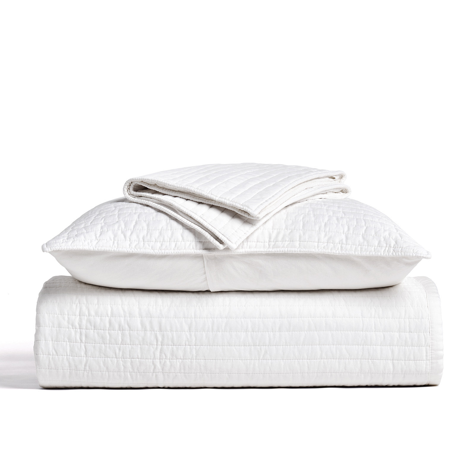 Cotton Sateen Quilt Set, California King + 2 Pillow Shams, Bright White