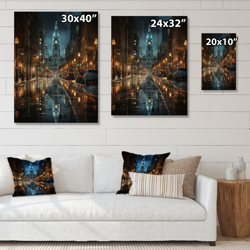 Philadelphie, beau paysage urbain sur bois, H 20 po x l 10 po x P 0,78 po