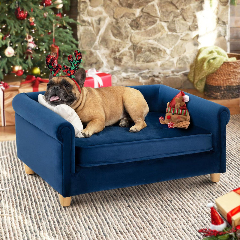 Canapé-lit pour chien Dinel Premium avec coussin en os jusqu'à 70 lb, Marine